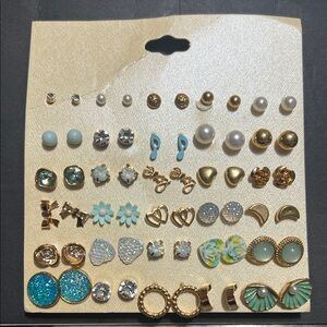 Gold and Blue Earring Set